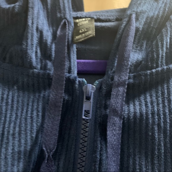 Navy Blue Cropped Drop Shoulder Drawstring Corduroy Jacket with Hood NWOT - Picture 13 of 16